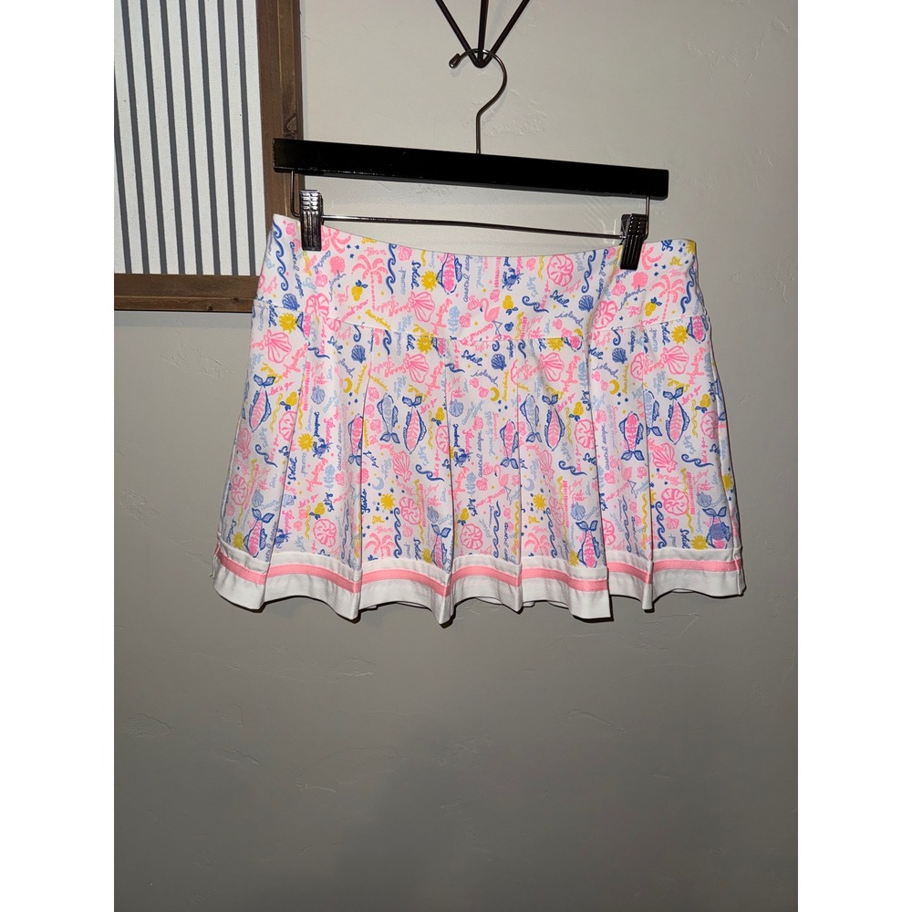 Lilly Pulitzer Luxletic Women 8 White Pink Coastal Print Pleated Tennis Skort - Picture 2 of 9